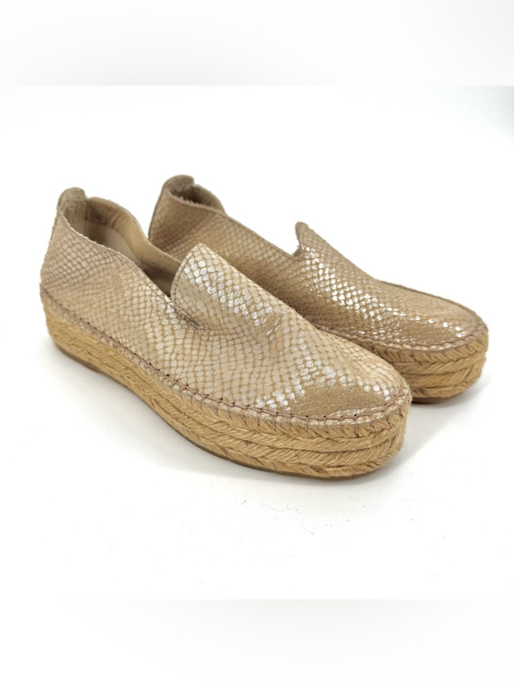 ALDO Limited Edition Reptile Embossed Metallic Platform Espadrille in Beige Sz 6